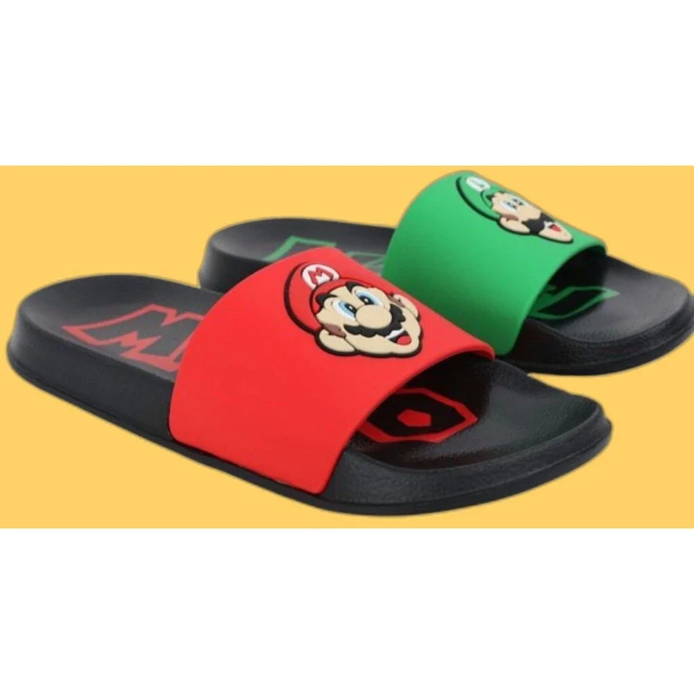 GroundUp Nintendo Super Mario & Luigi Boys Slide Sandals Shoes Black Size 4 NWT